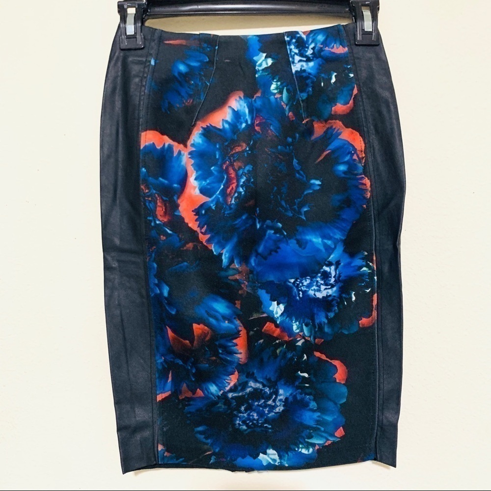 ZARA watercolor Collection Faux Leather Pencil Skirt whimsigoth artsy women S
